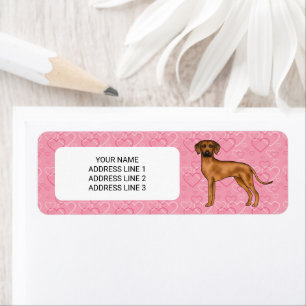 Étiquette Chien Rhodesian Ridgeback sur cœurs roses avec tex