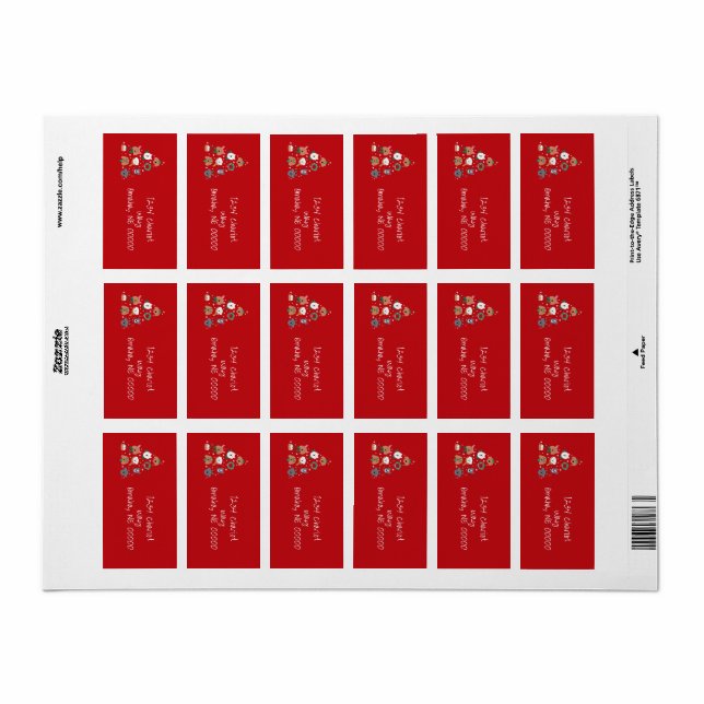 Étiquette Chien Thème Rouge Noël (Feuille entière)