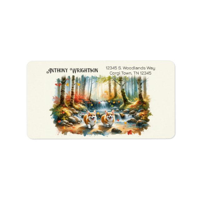 Étiquette Chiens De Corgi Dans Un Flux De Bois Aux Couleurs  (Devant)