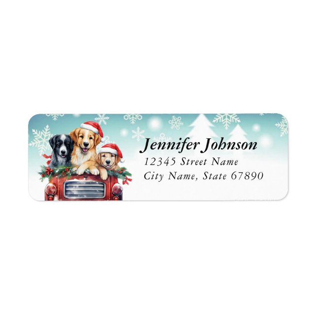 Étiquette Chiens de Noël mignons Retourner l'adresse Étiquet (Devant)