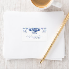 Étiquette Chine Florale Bleue et Blanche Motif Adresse de re