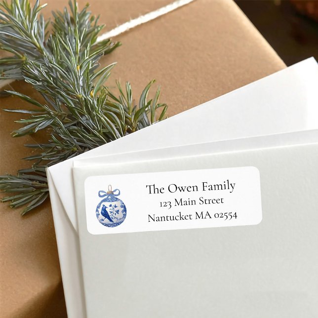 Étiquette Chinoiserie Blue White Orament Adresse de retour (Blue ornament christmas return address labels
)