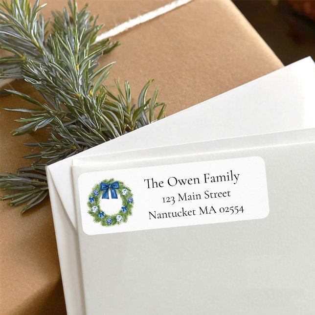 Étiquette Chinoiserie Christmas Wreath Return Adresse (chinoiserie christmas wreath return address label)