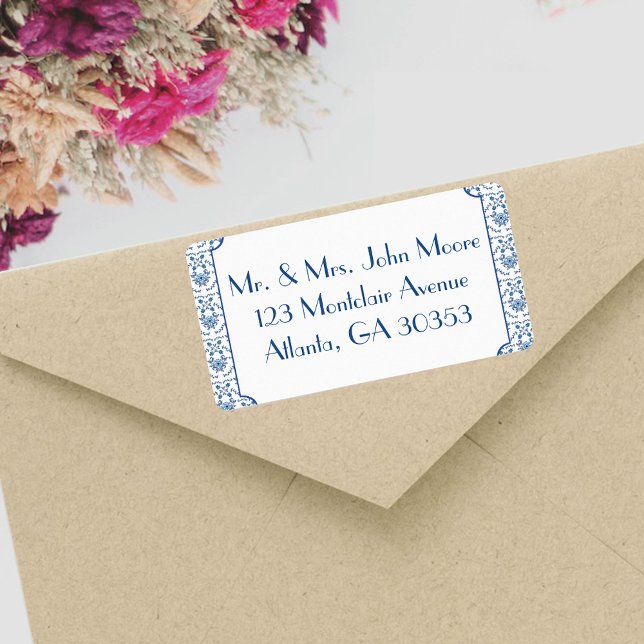 Étiquette Chinoiserie Delft Motif bleu ・ personnalisé (Créateur téléchargé)