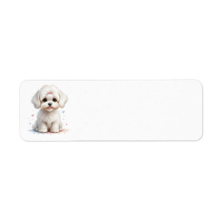 Étiquette Chiot maltais avec botte rose