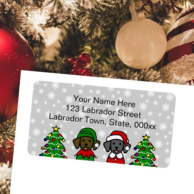 Étiquette Chiots de Noël Twin Lab (Christmas Chocolate Lab and Black Lab Puppies Return Address Labels for Labrador Owners. )
