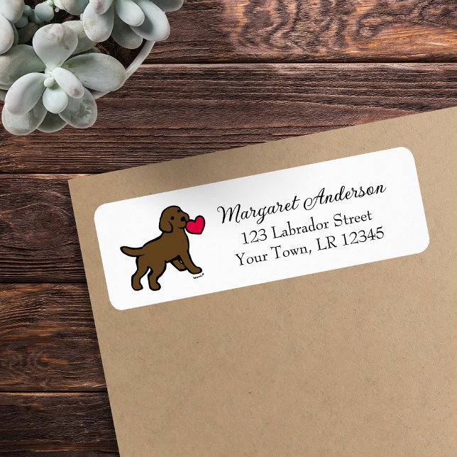 Étiquette Chocolat Labrador Chiot Petit Coeur (Chocolate Labrador Puppy Little Heart Return Address Labels for Labrador Owners.  Labrador Cartoon.)