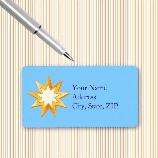 Étiquette Choisissez votre Arrière - plan Couleur Baha'i Sym (Choose Your Background Color 2.375" Label. Gold nine pointed star, symbol of the Baha’i faith.)