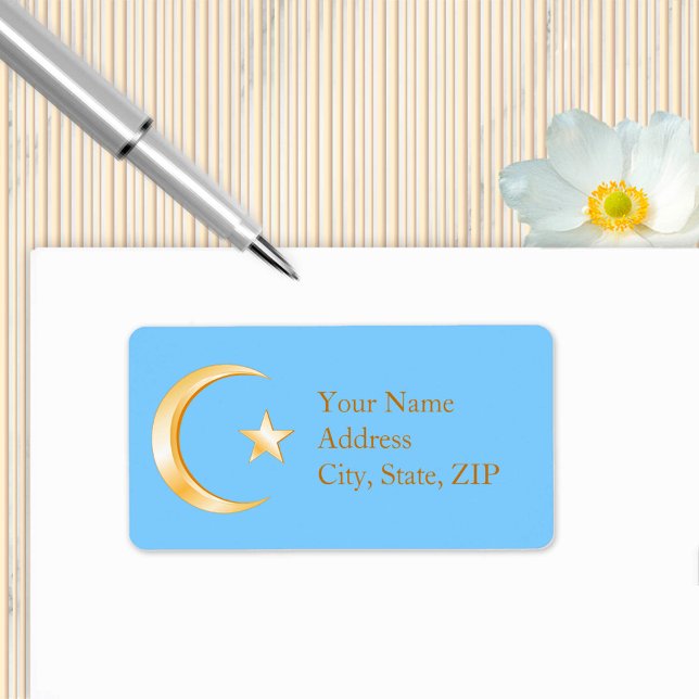 Étiquette Choisissez votre Arrière - plan Couleur Islam Symb (Crescent moon and star, symbol of Islam. Customize with your text. )