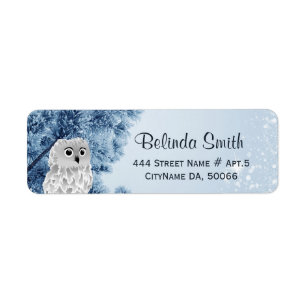 Étiquette Chouette d'hiver mignonne Bleu blanc
