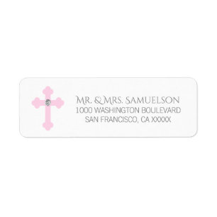 Étiquette Christening / Baptême / Fille de croix rose commun