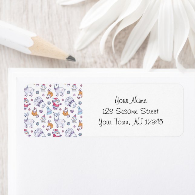 Étiquette Christmas Address Labels - Reindeers and Fir Trees (En situation)
