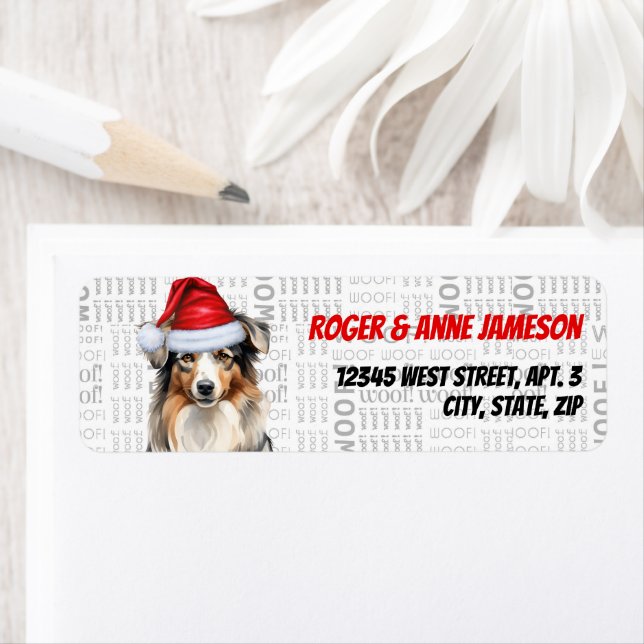 Étiquette Christmas Australian Shepherd Dog Adresse de retou (En situation)