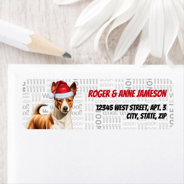 Étiquette Christmas Basenji Dog Adresse de vacances (En situation)