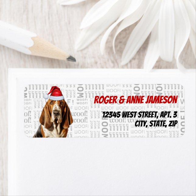 Étiquette Christmas Basset Hound Lover Adresse de retour (En situation)