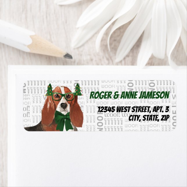 Étiquette Christmas Basset Hound Lover Adresse de retour (En situation)