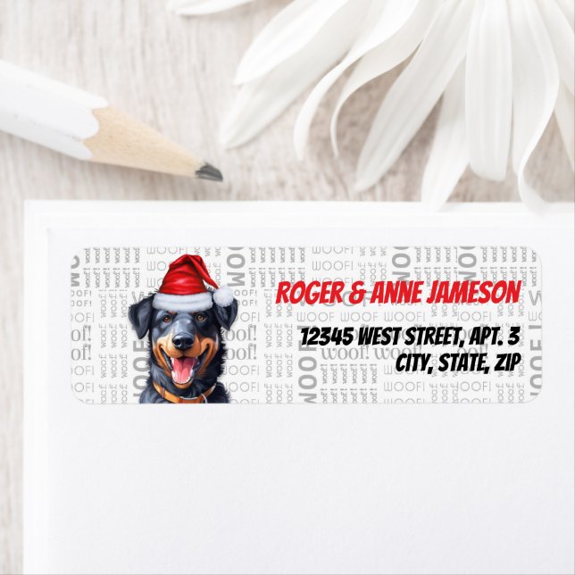 Étiquette Christmas Beauceron Dog Adresse de vacances (En situation)