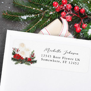Étiquette Christmas Berries & Pine Red Floral Adresse de ret