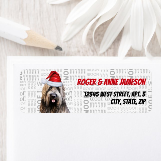 Étiquette Christmas Briard Shepherd Dog Adresse de vacances (En situation)
