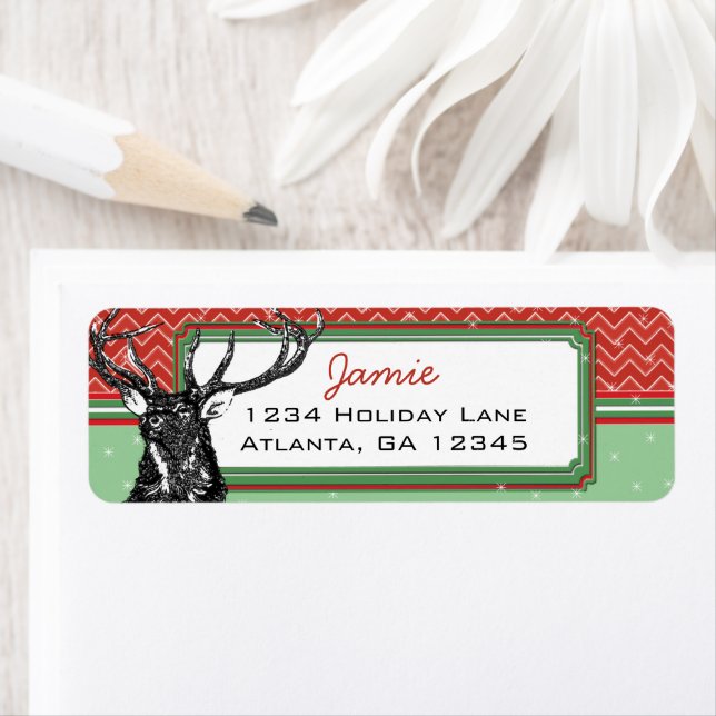Étiquette Christmas Buck Deer Zig Zag Motif Retour Adresse (En situation)