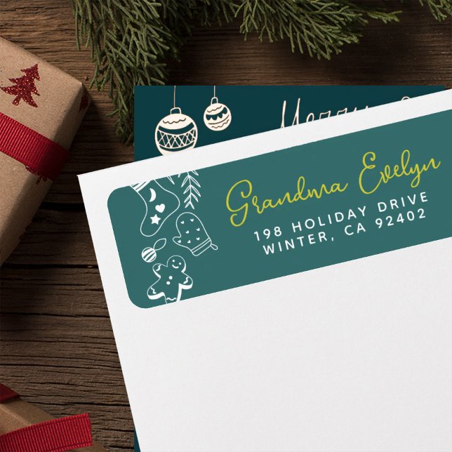 Étiquette Christmas Cheer Green Holiday Adresse de cuisson (Créateur téléchargé)