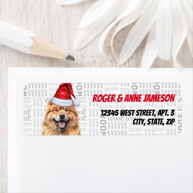 Étiquette Christmas Chow Chow Père Noël Chien Retour Adresse (En situation)