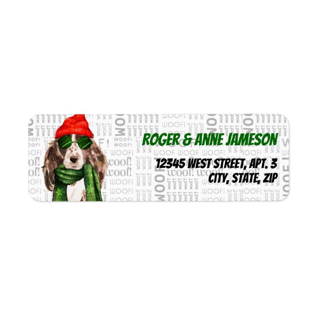 Étiquette Christmas Cocker Spaniel Père Noël avec nom (Devant)