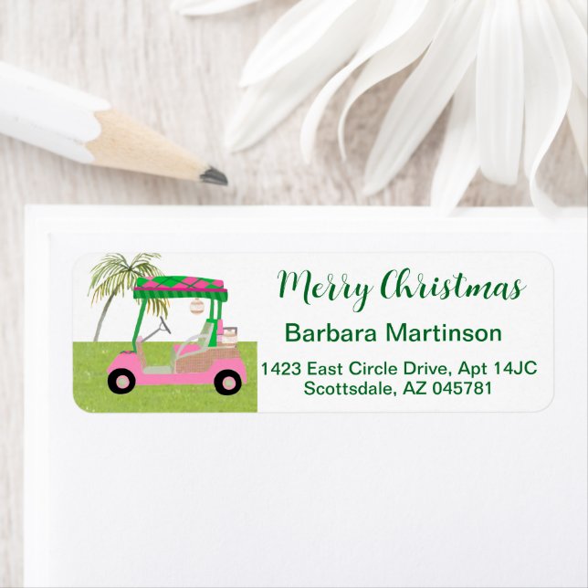 Étiquette Christmas Golf Lady Thème Retour Adresse (En situation)