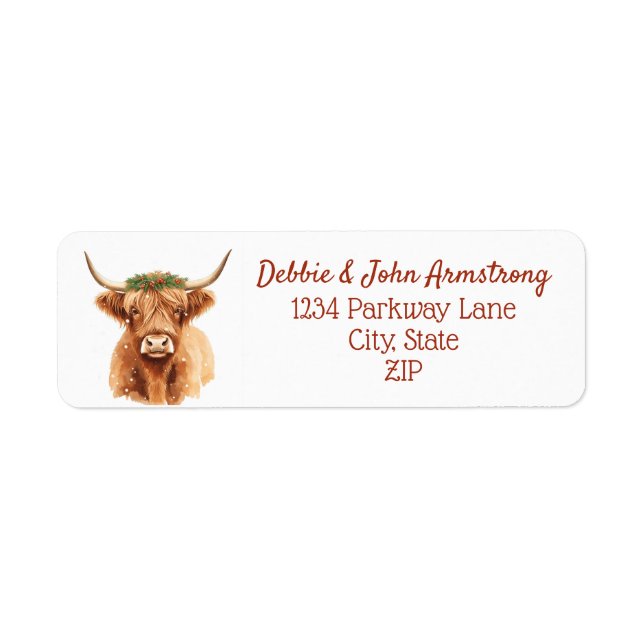 Étiquette Christmas Greenery Highland Miniature Cow Farm (Devant)