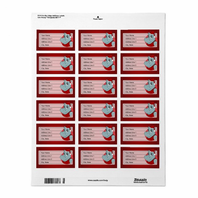 Étiquette Christmas hippo cartoon (Feuille entière)