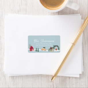 Étiquette Christmas Holiday Ville/Village Blue Adresse
