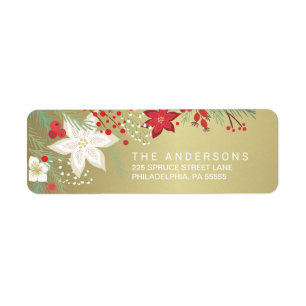 Étiquette Christmas Poinsettia Faux Gold Foil Adresse de ret