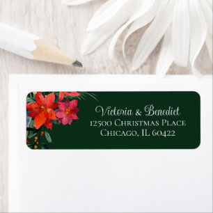 Étiquette Christmas Poinsettia Floral Green Adresse de retou
