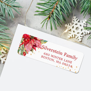 Étiquette Christmas Poinsettia Gold Splatter Adresse de reto