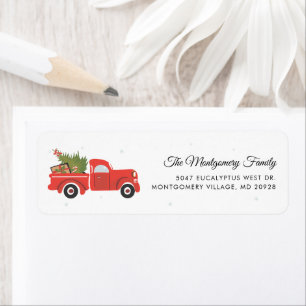 Étiquette Christmas Red Truck Classic Tree Adresse de retour