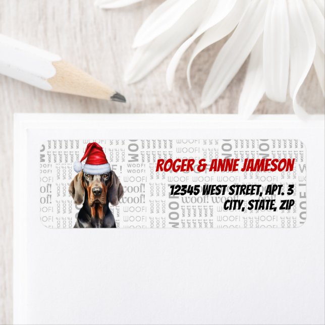 Étiquette Christmas Tan et Black Coonhound Adresse de retour (En situation)