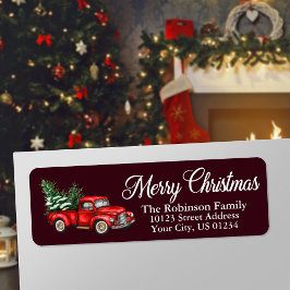 Étiquette Christmas Watercolor Truck Bourgogne Adresse de re