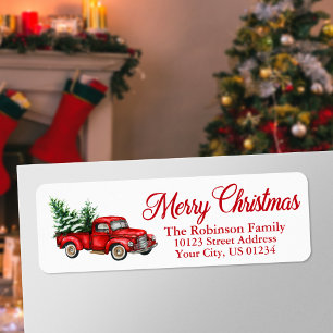 Étiquette Christmas Watercolor Vintage Truck Adresse de reto