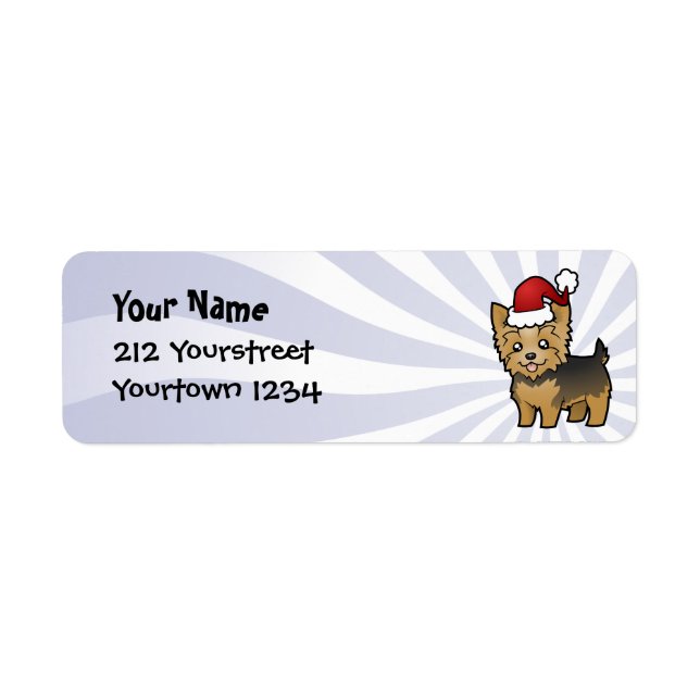 Étiquette Christmas Yorkshire Terrier (cheveux courts avec a (Devant)
