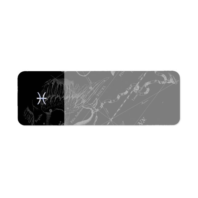 Étiquette Chrome Style Pisces Symbole Zodiac sur Hevelius (Devant)