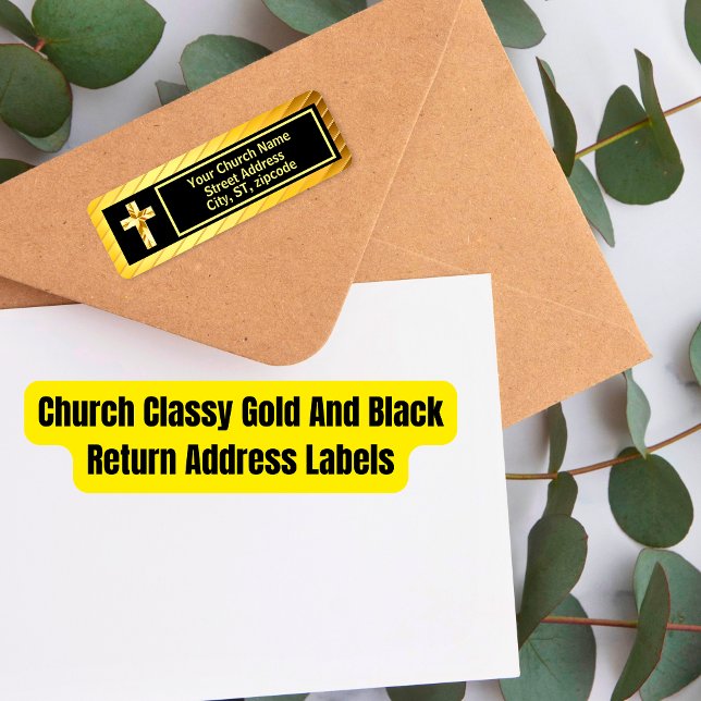 Étiquette Church Classy Gold et Black Adresse de retour (Church Classy Gold And Black Return Address Label)