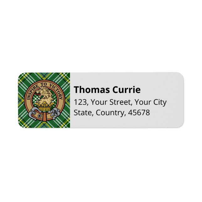 Étiquette Cimier de lion Clan Currie sur Tartan (Devant)