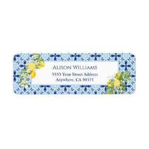 Étiquette Citron bleu Carrelage vert Adresse de retour