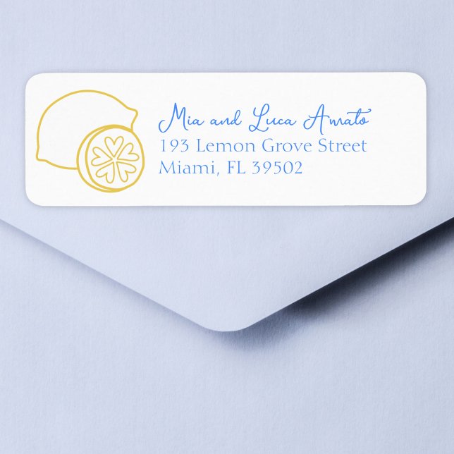 Étiquette Citron chic chic Mariage méditerranéen (Effortlessly chic address labels perfect for your Mediterranean-themed wedding invitations.)