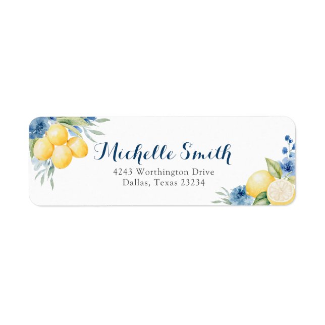 Étiquette Citron floral bleu Main Squeeze Adresse nuptiale (Devant)