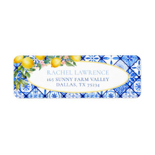 Étiquette Citrons Floral Italien Carrelage Bleu Adresse de r