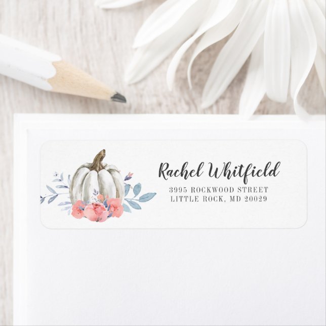 Étiquette Citrouille Aquarelle Baby shower d'automne Adresse (En situation)