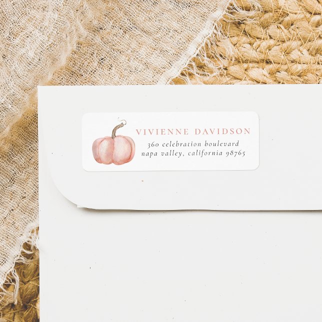 Étiquette Citrouille Aquarelle Blush Pink Adresse de retour (Return Address Label Mock-up)