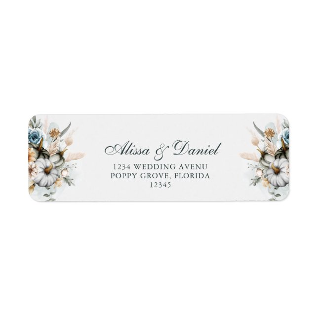 Étiquette Citrouille blanc avec Fleurs sauvages Adresse de r (Devant)