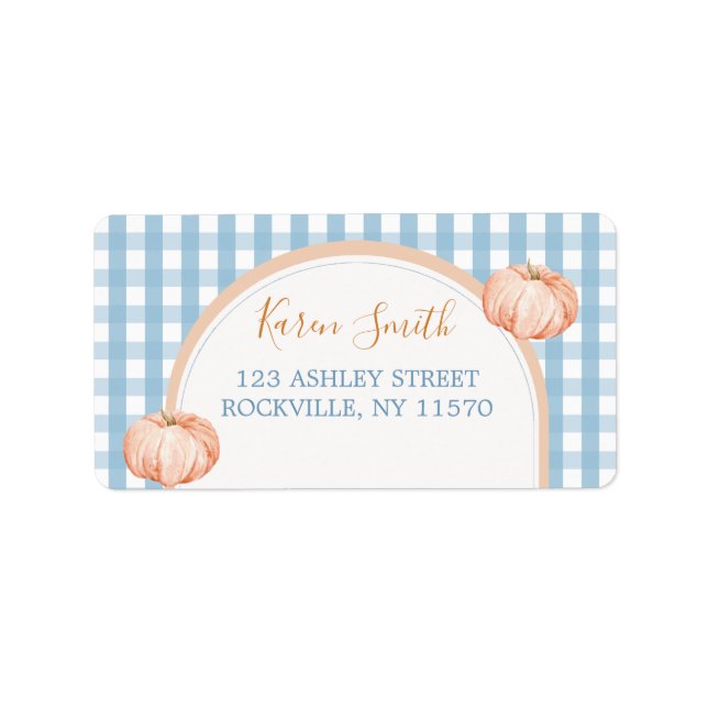 Étiquette Citrouille Boho Blue En vichy 1er Anniversaire Adr (Devant)